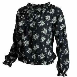 Womens Plus Size Blouse Tassel Tie Neck Lanter Sleeve Daisy print Size 2XL